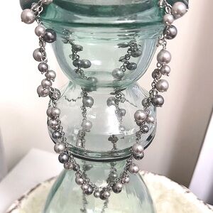 Elegant Long Silver Pearl Necklace